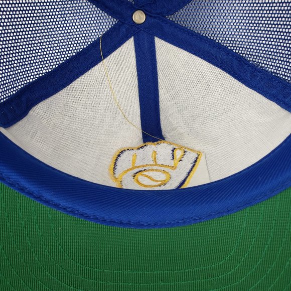 Milwaukee Brewers Hat - Vintage Snapback Trucker Baseball Cap Blue Mesh Rope MLB - Picture 5 of 7